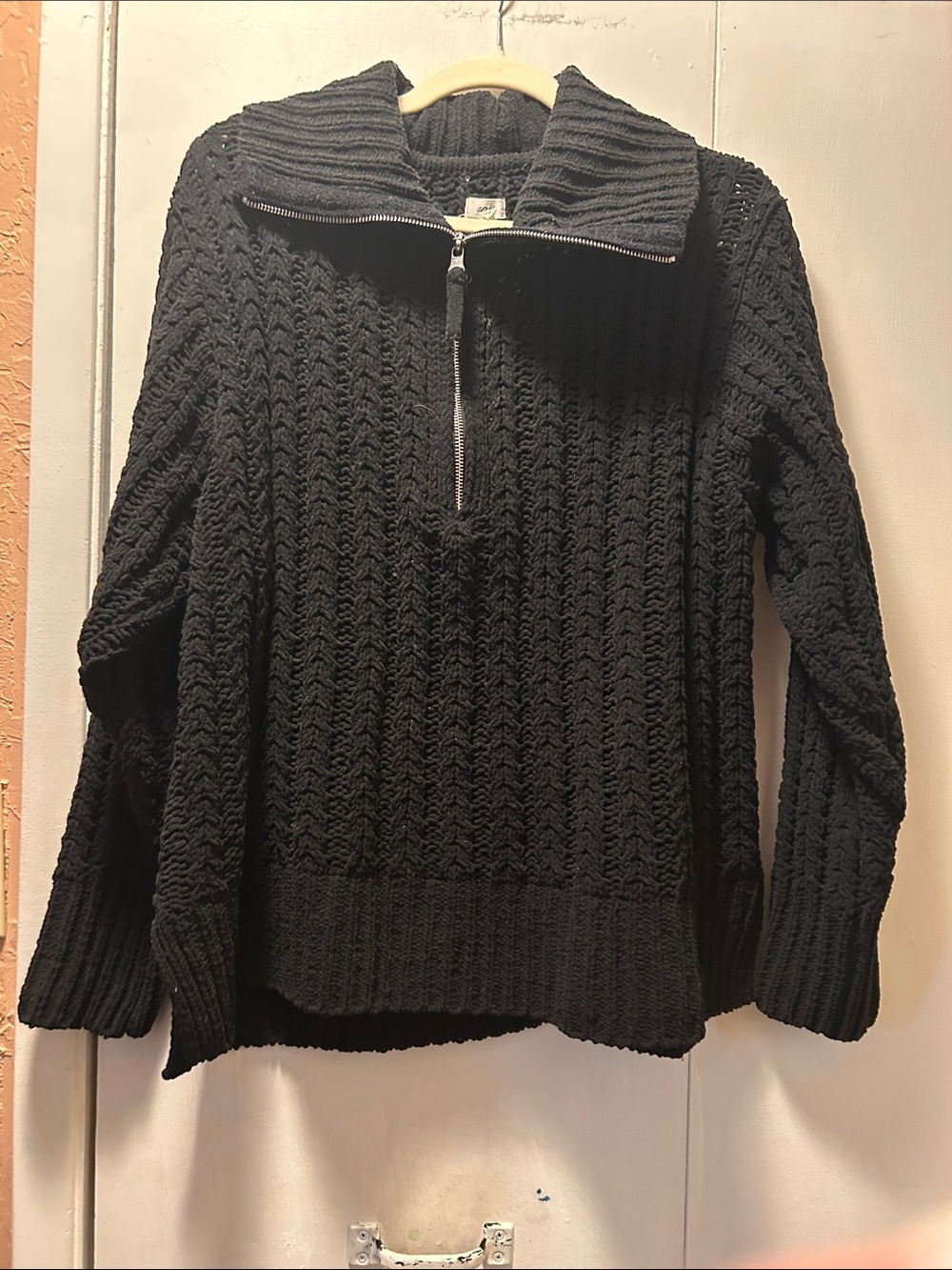 Aerie Black Half-Zip Cable Knit Women’s Sweater